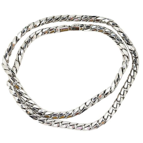 Vintage Bold Heavy Unisex Les Bernard SilverTone Chain Necklace 30” Brutalist - Picture 1 of 7